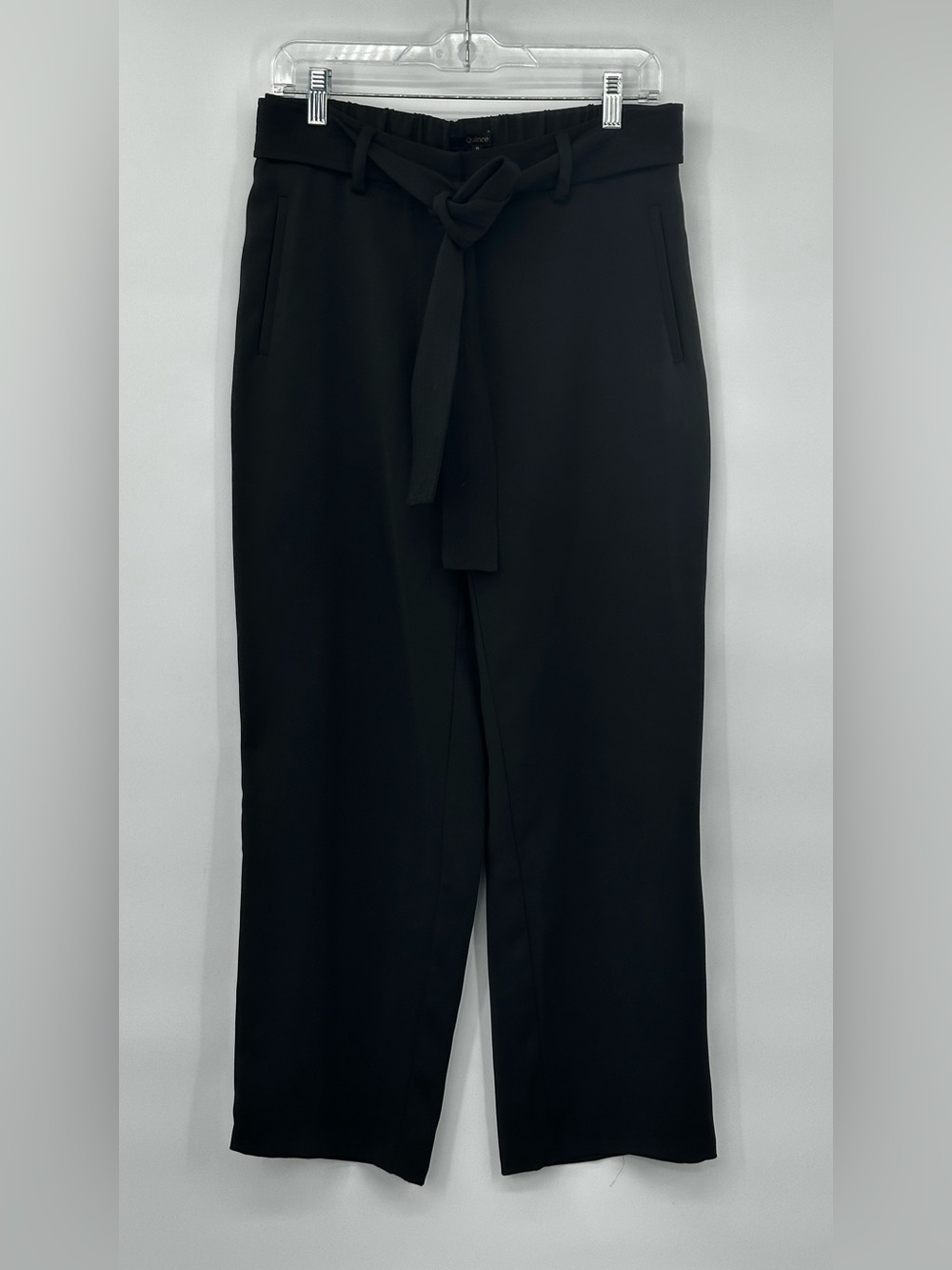 Quince Black Stretch Crepe Paper bag dress pants tie belt waist size 8